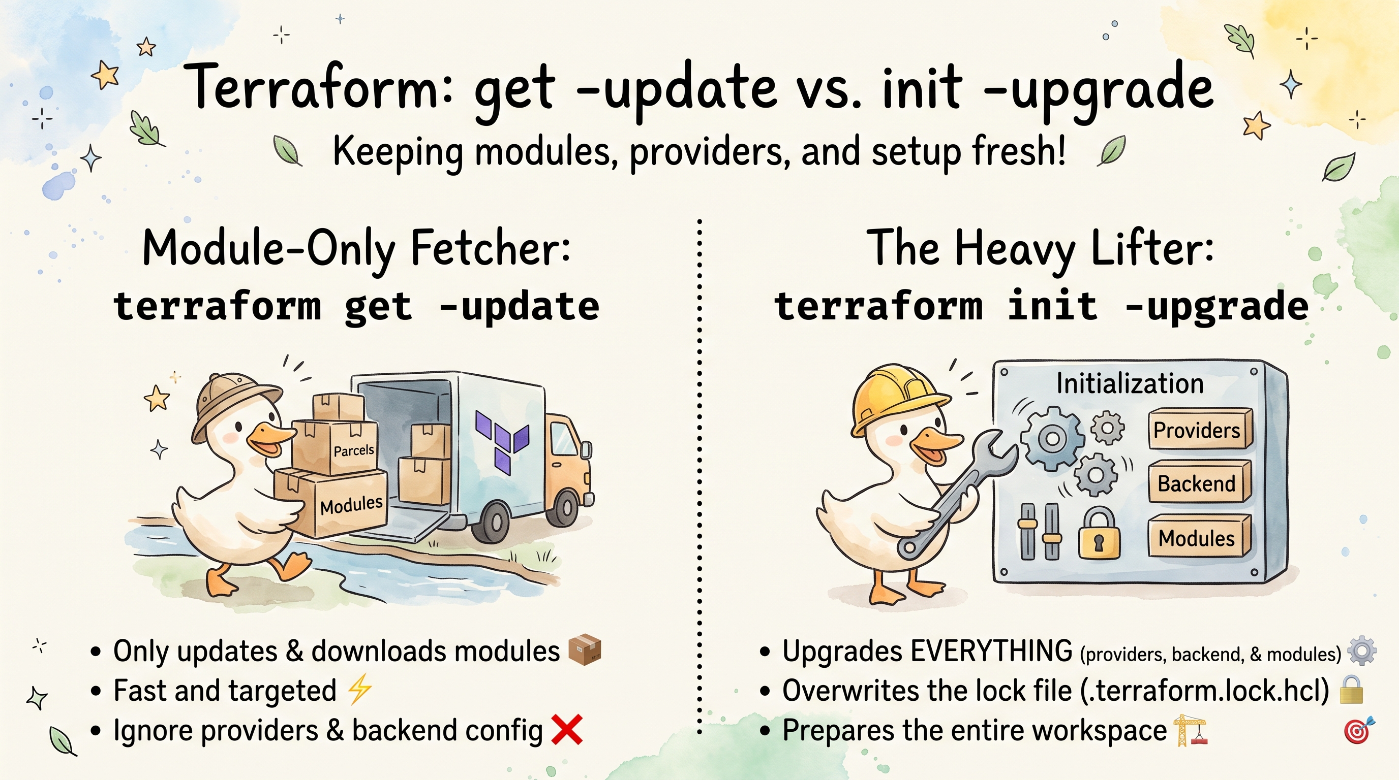 terraform get -update vs terraform init -upgrade